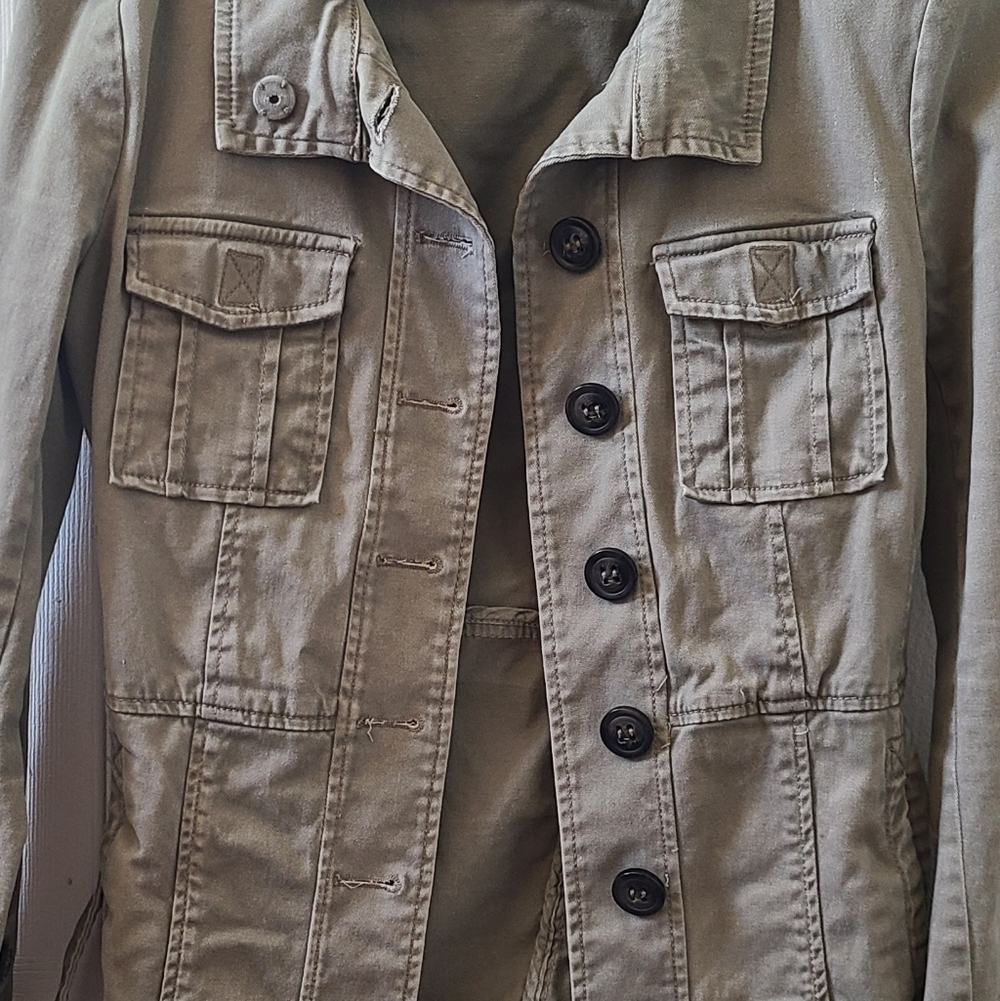 H&M Olive Utility Jacket with Button Closure